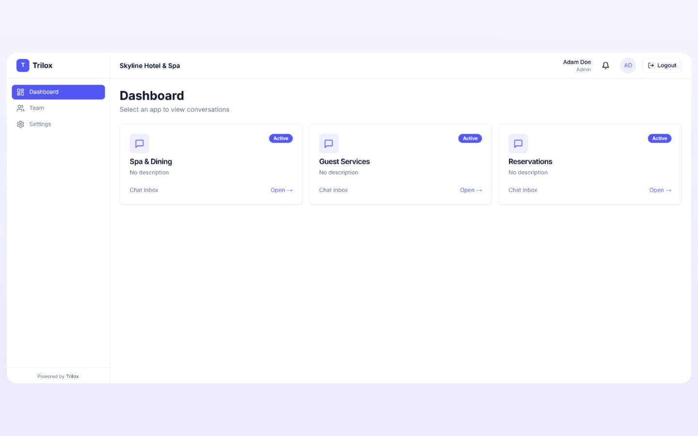 Client's clean dashboard view