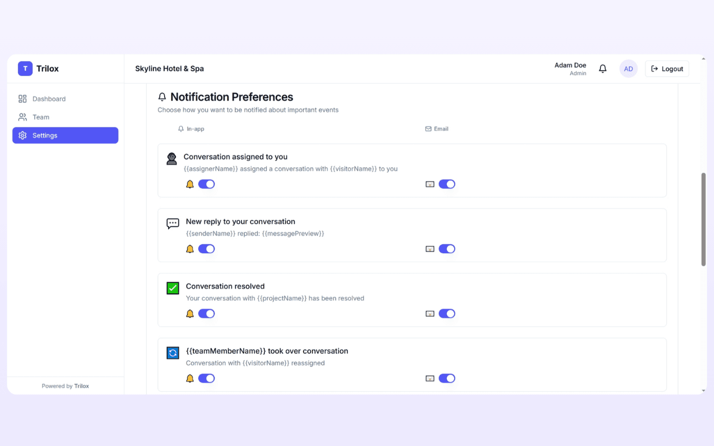 Client notification preferences